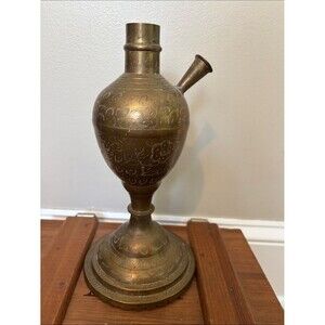 Vintage Brass Incense Burner Lamp Enameled Etched